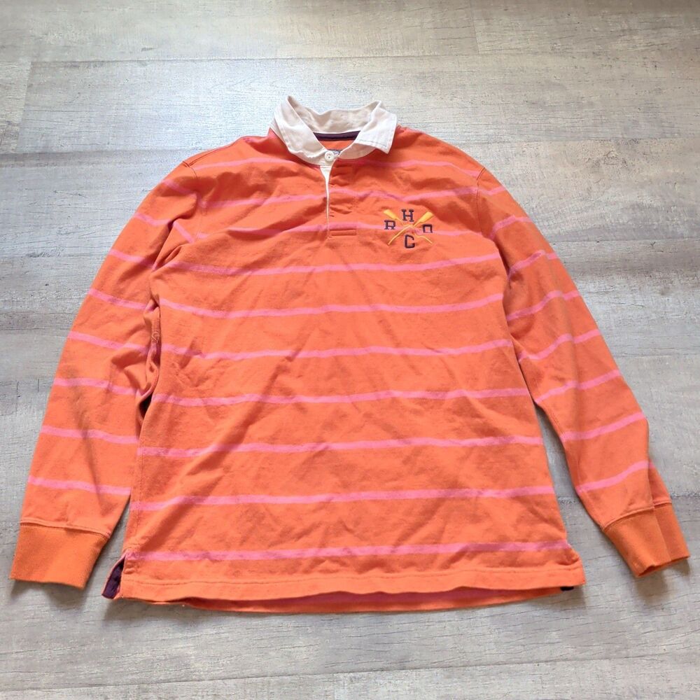 Vineyard Vines Button Up Collared Shirt Mens Orange Pink Striped M Long Sleeve